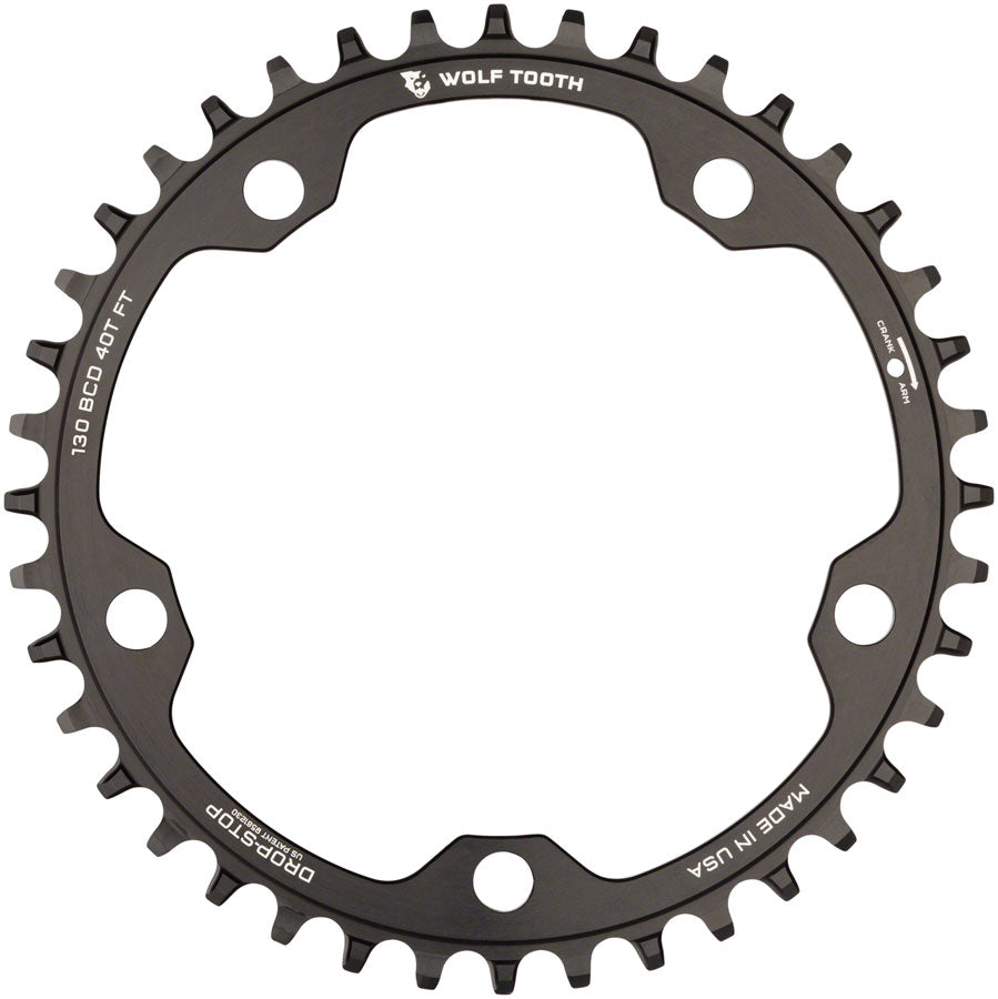 WOLF TOOTH 130 BCD ROAD AND CYCLOCROSS CHAINRING - 42T 130 BCD 5-BOLT DROP-STOP 10/11/12-SPEED EAGLE AND FLATTOP COMPATIBLE BLACK