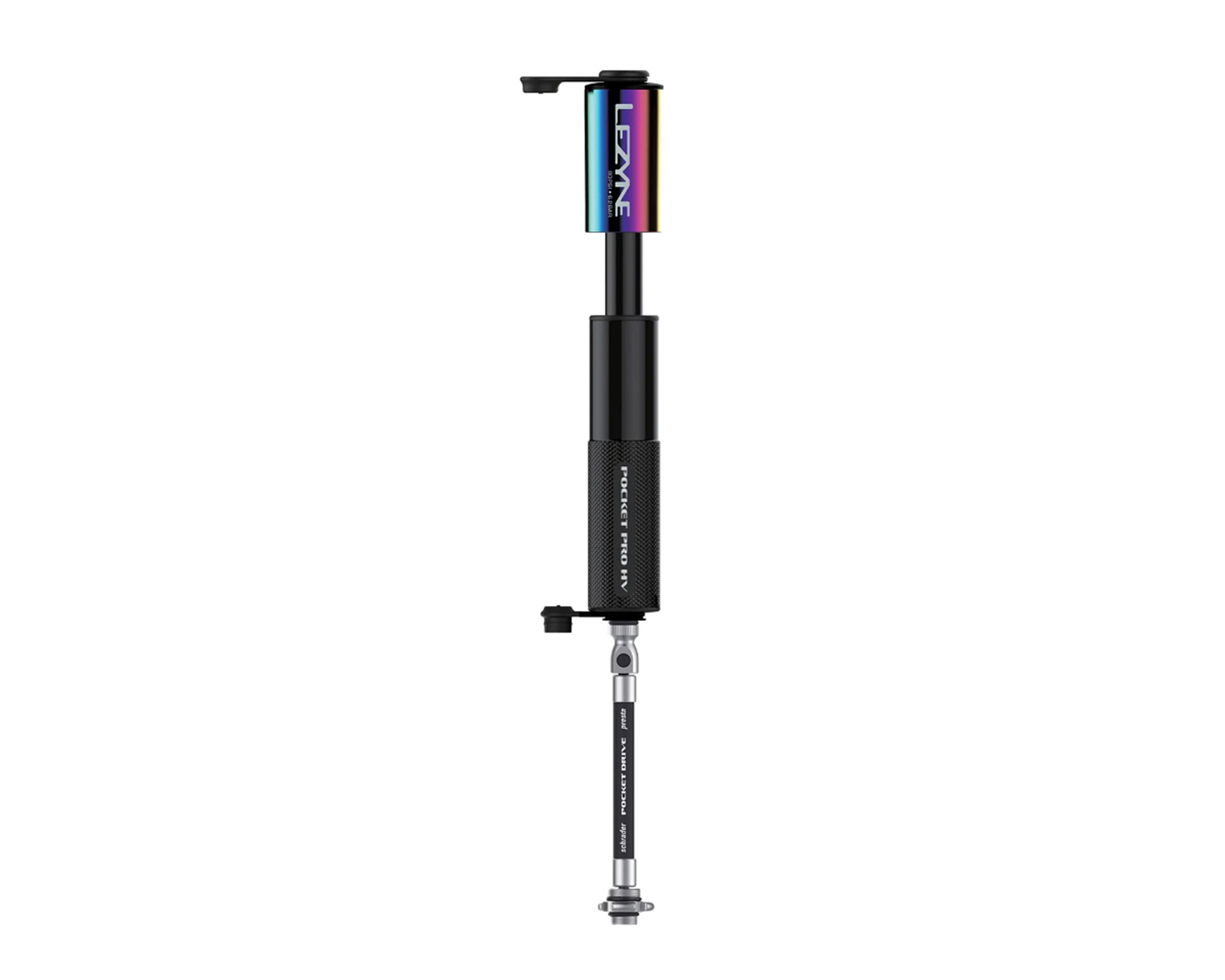 LEZYNE POCKET DRIVE PRO HV MINI PUMP - ALUMINIUM, 90PSI, PRESTA/SCHRADER,  WITH MOUNT, NEO/BLACK