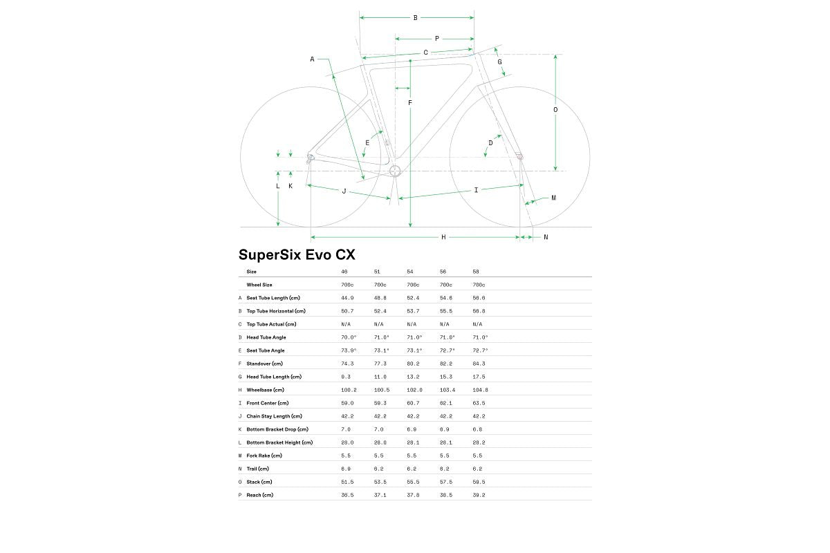 Supersix evo shop size chart