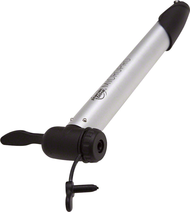 Planet Bike MicroPro Mini Frame Pump with Bracket: Presta/Schrader, Silver/Black