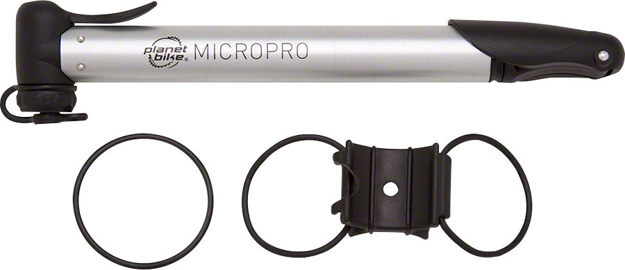 Planet Bike MicroPro Mini Frame Pump with Bracket: Presta/Schrader, Silver/Black